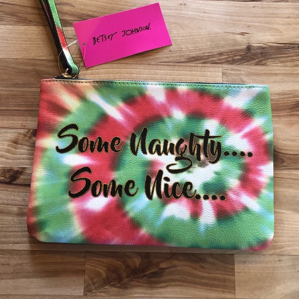 Betsy Johnson Christmas Clutch Tie Dye Naughty Nice